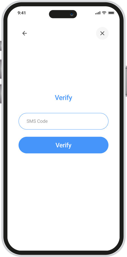 An example image of a mobile phone with an application running showing a text input for an SMS OTP, followed by a button labelled 'Verify'