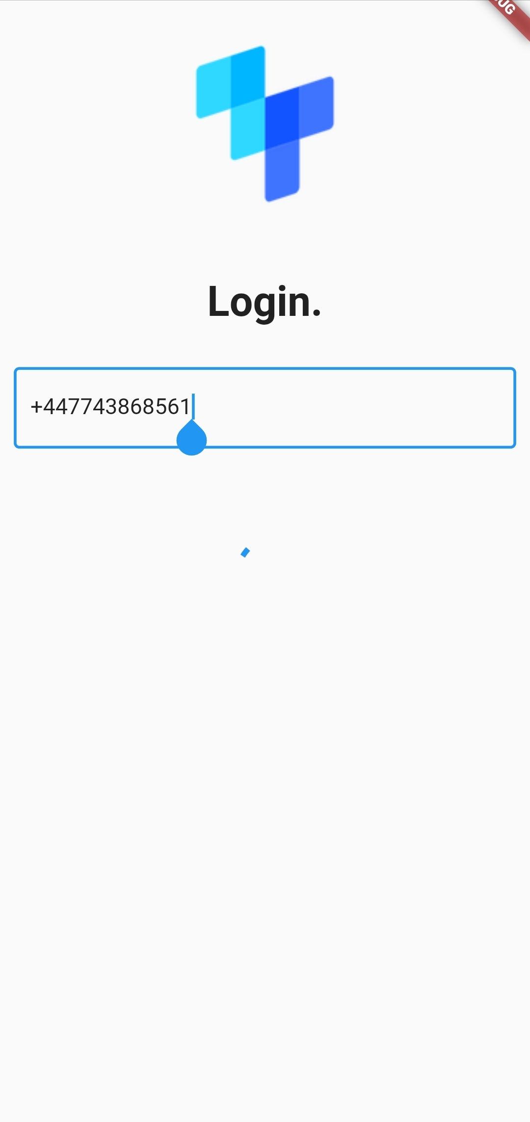 A IDlayr mobile app screen with the tru.ID (IDlayr) logo, text that says 'login', an input and a loading indicator.